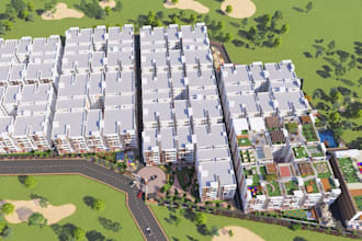 recraft 3d modern community gated house,real estate,landscape aerial view render