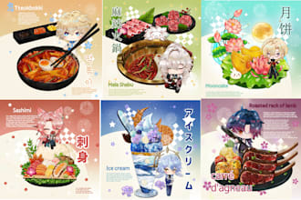 draw cute anime chibi art character and food