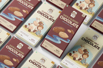 do unique chocolate, protein bar and label packaging design with box dieline