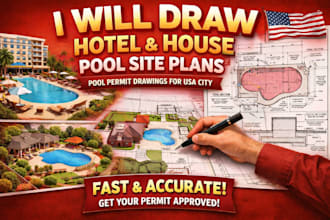 draw hotel, house swimming pool site plans and pool permit drawings for USA city