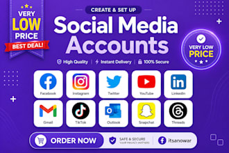 create and setup social media accounts professionally