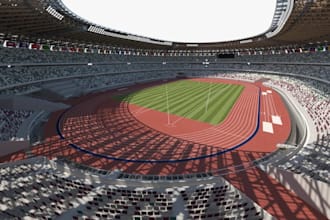 recraft 3d sports complex,outdoor sports facility, football field,stadium render