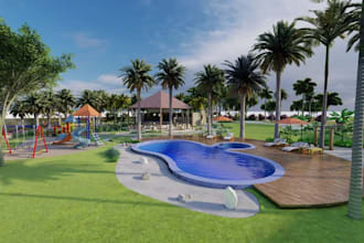 design public playground,recrational space layout, render urban park,game resort