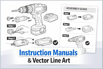 design manual instruction, vector iine art drawing for product
