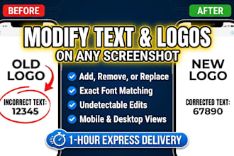 add, removal, change, or replace text and logo from screenshots