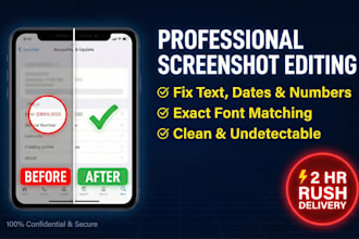 professionally edit, modify, or fix any screenshot image within 2 hours
