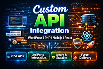 create custom apis or integrate in wordpress, PHP, node or react
