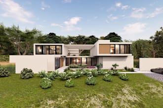 render 3d modern luxury villa,exterior view,garden design,cgi terrace building