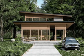 redesign modern modular house,prefab cabin building,site plan,mobile home render