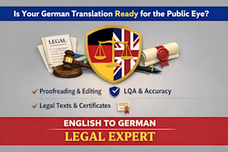 do english to german proofreading, lqa, and editing for legal texts, certificate