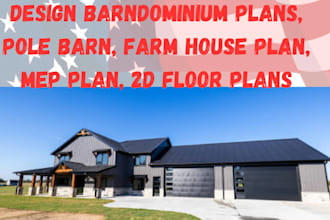 design barndominium plans, pole barn, farm house plan, mep plan, 2d floor plans