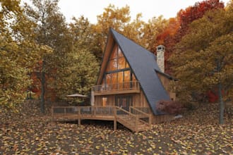 design unique tiny house with 3d render, architectural plans