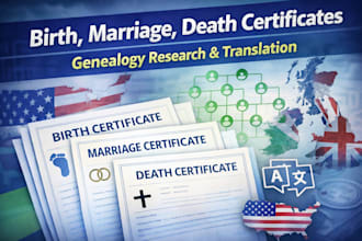 obtain birth marriage death certificates translate genealogy research USA UK