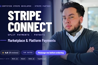 build your stripe connect marketplace payments in react, next js, node js