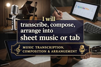 transcribe, compose, arrange into sheet music or tab