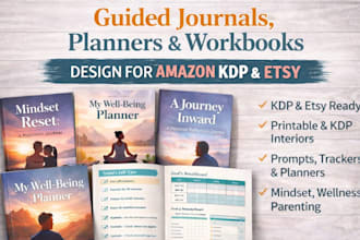 design guided journals, planners, workbooks for amazon KDP and etsy