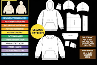 create professional sewing pattern for garment, dresses, shirts and clothings