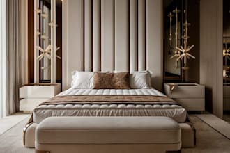build 3d modern luxury bedroom,furniture layout, elegant home decor,cgi interior