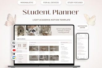 academia student notion planner, habit tracker, daily goal notion dashboard