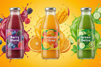 design bottle label, juice label, beverage, energy drink labels, can label