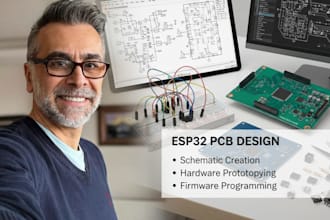 create esp32 pcb design with schematic, hardware prototype and programming