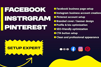 setup facebook, instagram business page and pinterest account