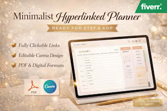 design minimalist hyperlinked planner for etsy and kdp