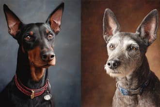 paint a watercolor pet portrait with ink sketch
