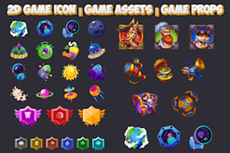 design 2d game icon, game assets props, app icons, hand paint skill item UI game