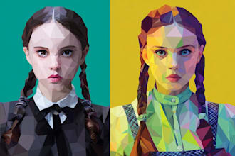 create a geomatric and polygonal low poly character design