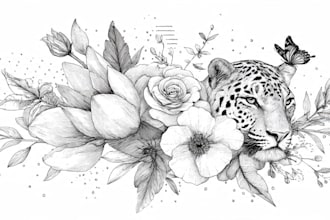 create unique tattoo style floral and animal line art