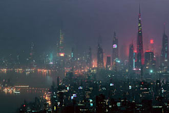 create cyberpunk city concept illustrations