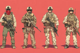draw military characters or military related illustrations