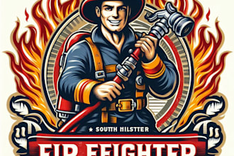 design high quality fire fighter mascot logo with t shirt design