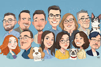 draw group cartoon, caricature based on your photo