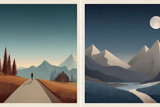 create minimalist landscape illustrations and posters