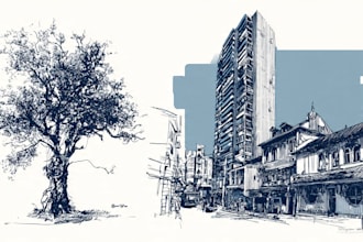 draw natural and urban landscapes in ink with vector conversion