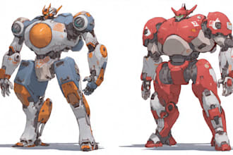 draw mecha and robot reference sheet in anime style