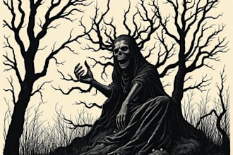 make dark art, concepts, linocut or woodcut illustrations