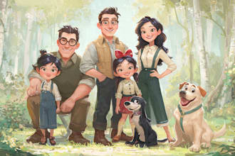 design a professional disney family portrait