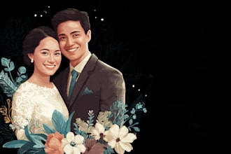 draw couple portrait for wedding illustration
