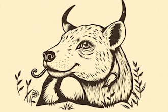 create animal linocut tshirt design for brands