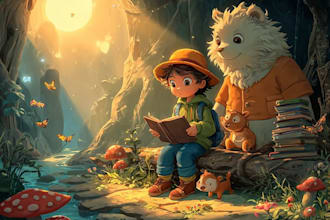create cute children book illustrations with animals