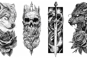 create a custom tattoo design , tattoo sleeve in realism