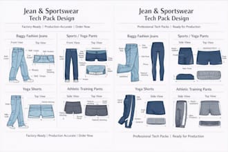 do tech pack design for jeans and activewear pants