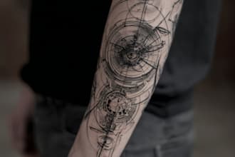 minimalist unique tattoo sketch, sleeve tattoo design