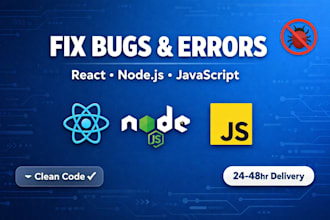 fix bugs and errors in react nodejs javascript web apps