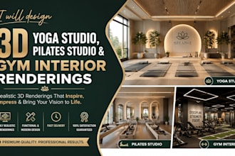 design 3d yoga studio, pilates studio and gym interior renderings