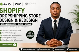 create shopify dropshipping store website design wix squarespace redesign