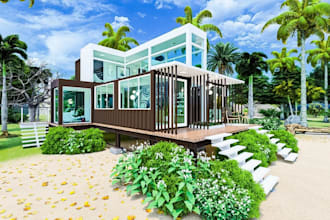 modern shipping container home,2d furniture layout,modular house,interior render
